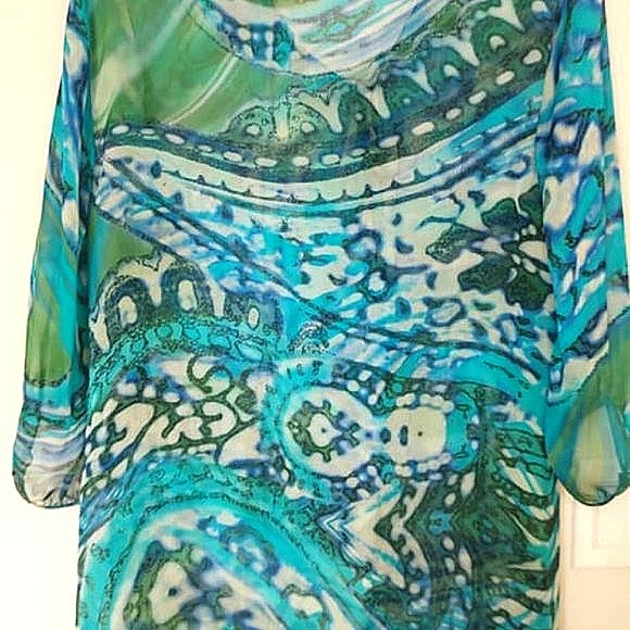 Ocean Wash Blue Green Silk Batik Fabric Top - Picture 9 of 16